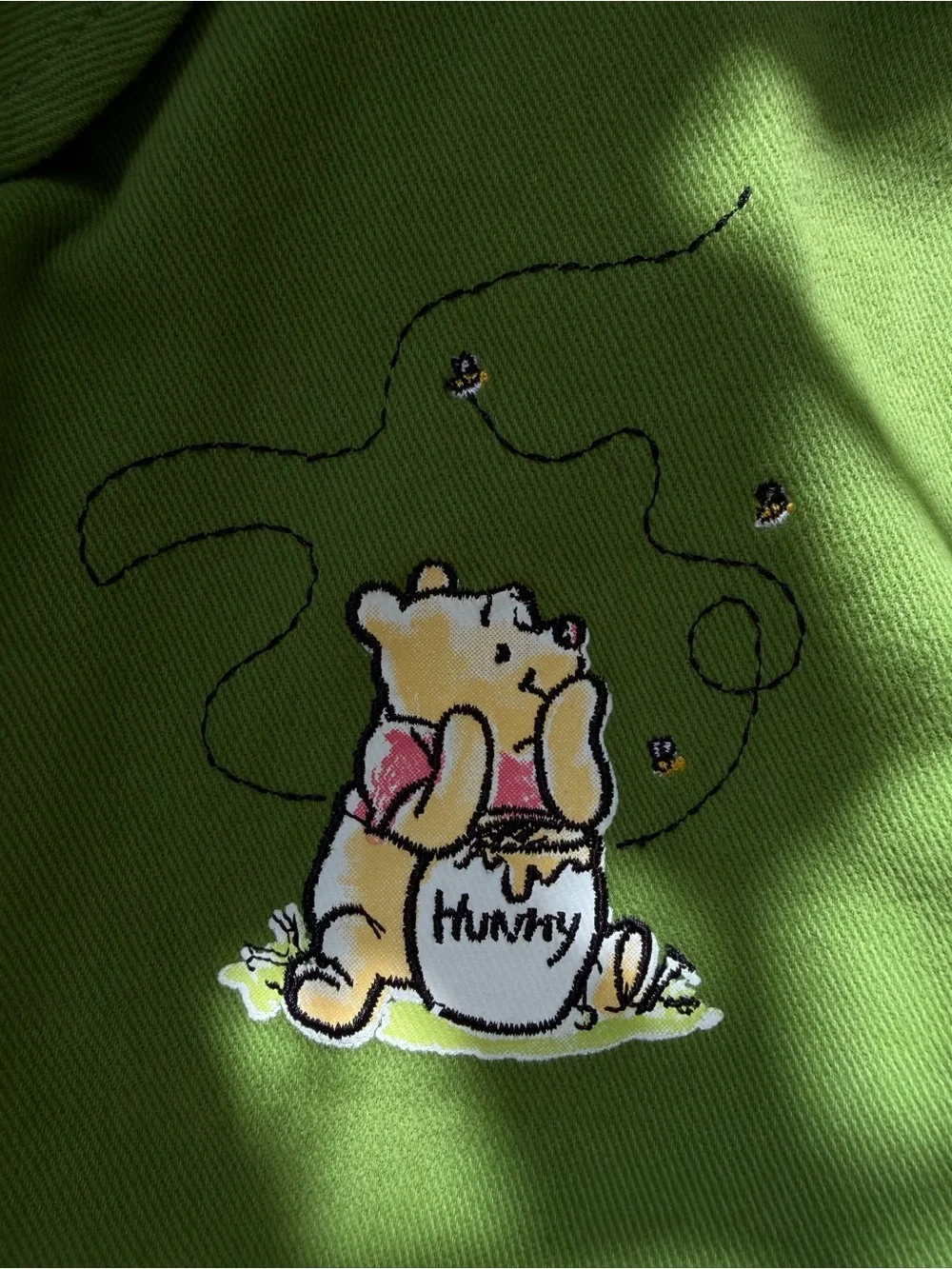 Disney Winnie The Pooh Cropped Denim Jacket Embroidered Hunny Bear Size XS Rare - Picture 5 of 10